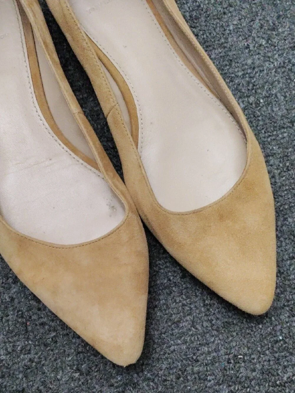 Tory Burch Camel/Tan Pointed Suede Ballet Flats with Logo Accent
